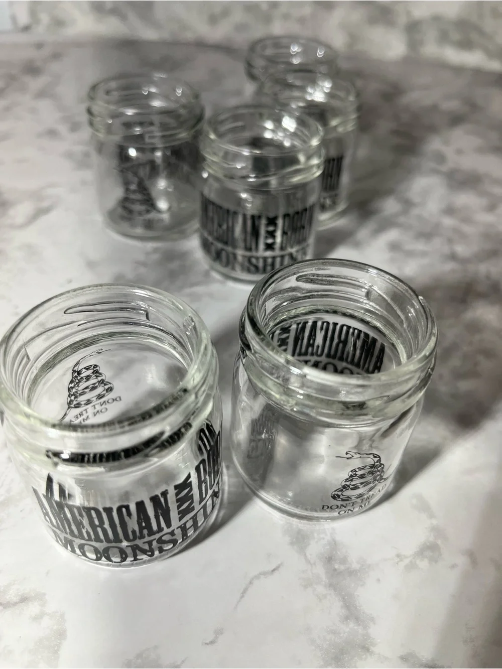 American Born Moonshine Clear Glass Shot Jars (Set)of 6